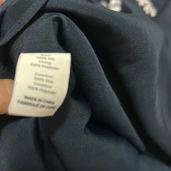 Cinq a Sept Silk Button Blue Dress Embroidered Floral Rose Pink Pockets Small 4 - Picture 12 of 16